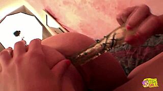 Brunette and Blonde Lesbians Kiss in Bed Before Toy Orgasm