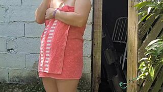 I called the handyman for a broken shower while wrapped in just a towel, and ended up paying him with wild dirty sex as a horny housewife.