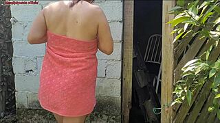 I called the handyman for a broken shower while wrapped in just a towel, and ended up paying him with wild dirty sex as a horny housewife.