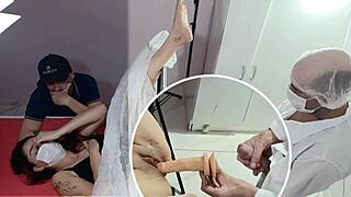 husband takes wife to strange gynecologist for humiliating cock ass cum play