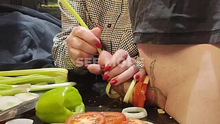 Oh My God! Extreme Dick And Urethral Torment In The Kitchen With Cucumber Insertion And Ball Kicking For This Monster Cock Fetish!