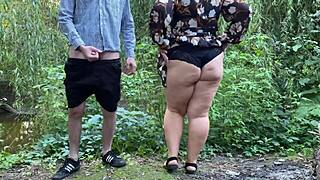 provocative mature step mother gets new dildo gift from step son and uses it together in outdoor fetish play