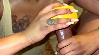 Ebony babe takes big black cock deepthroat with spitting and facial cumshot in POV.