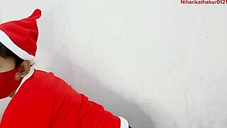 cristmass special girl shows big boobs and pussy while fingering in masturbation session