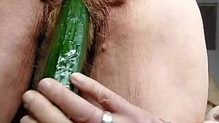 German Granny Fucks Hairy Pussy With Cucumber Slut