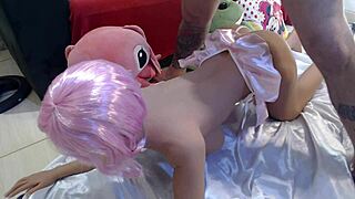 i felt so aroused giving her assfucking with the sex toy and real doll in amateur play