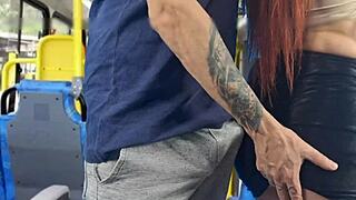 Sexy girl in miniskirt gets narrow ass groped by stranger on public bus ride.