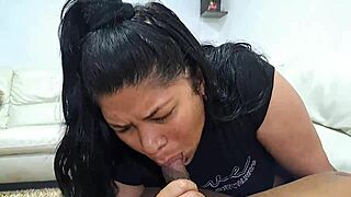 Conversation with my latina stepmom turns steamy and she gives me a deepthroat blowjob amateur style