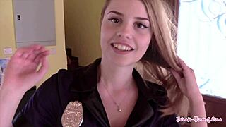 Will This Hot Cop Get Filled With Creampie From Horny Petite 18+ Brunette In Police Cosplay?