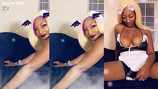 ebony maid with big tits and pierced nipples cleans house in thong for homemade roleplay