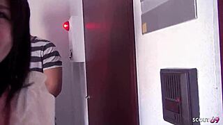 Petite japanese virgin teen 18+ interviewed for first time public toilet suck by old guy