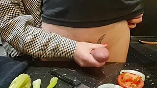 Oh My God! Extreme Dick And Urethral Torment In The Kitchen With Cucumber Insertion And Ball Kicking For This Monster Cock Fetish!