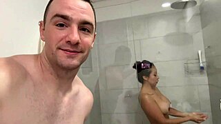 Behind the Scenes with Latina Milf Mariana Sandoval and Muscular Andres Acosta in Shower Interracial Backstage with Big Tits and Fake Boobs