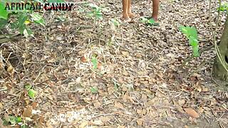 I dive into wet ebony pussy in african forest with chubby amateur getting creampie from big black cock