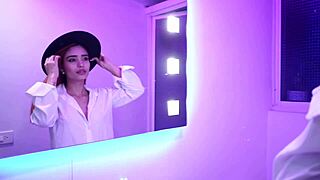 Yaira strips off clothes during sexy house tour, revealing big natural tits and redhead curves for amateur fucking.