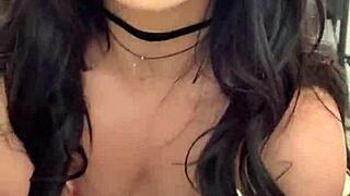 Tiny teen with small tits and hairy pussy takes huge cock deep in face and beaver