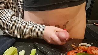 Oh My God! Extreme Dick And Urethral Torment In The Kitchen With Cucumber Insertion And Ball Kicking For This Monster Cock Fetish!