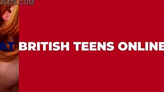 Blonde British 18 year old student in uniform teases with blowjob, deepthroat, and swallows huge cum load outdoors.