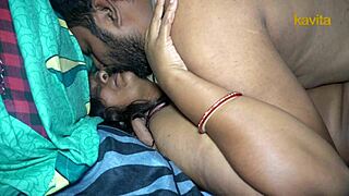 Indian housewife rides small cock in cowgirl close up homemade asian couple kissing and fucking