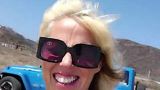 Milf goes fully nude while walking outdoors in public area.