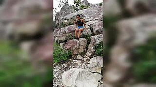 Colombian babe Leyne Rodriguez gets fucked hard by lover on a rugged mountain trail