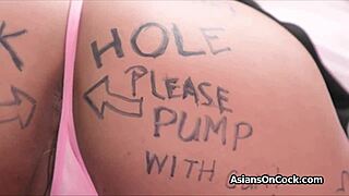 Asian roomies deepthroat with buttplug in dorm for sloppy cam show