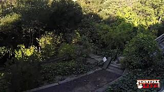 Outdoors sunbathing session with redhead penny pax turns into big clit licking and muff diving