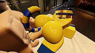 ankha gets fucked and filled by a big white cock in roblox with creampie riding