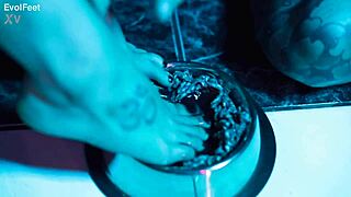 Feet On Meat While Licking Soles In Femdom Domination With Latina Slave