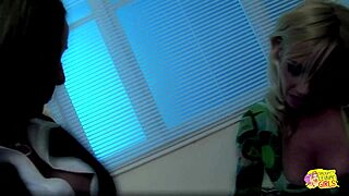 an innocent blonde cutie gets caught in self-pleasure by a curvy vixen with ample curves