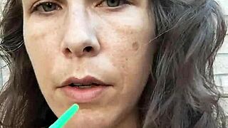 KELLY KENDRICKS SMOKES CIGARETTES OUTDOORS WITH BIG TITS CLEAVAGE ON DISPLAY!