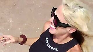 Milf goes fully nude while walking outdoors in public area.