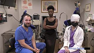 dr tampa explores petite rina arem shaved pussy in gyno exam with gloves