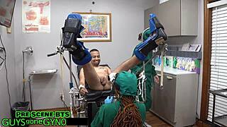 Spreading Legs in Latex as Black Nurse Fingers Asshole Backstage at Hospital with Humiliation for Patient
