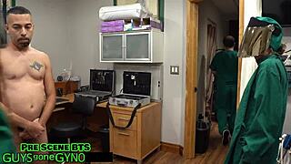 Spreading Legs in Latex as Black Nurse Fingers Asshole Backstage at Hospital with Humiliation for Patient