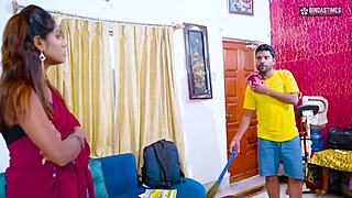 desi horny wife seduces local servant for armpit licking and hairy pussy fucking while husband away