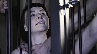 Hardwerk sets up bound skinny brunette delfine for blowjob and fucking in bdsm cage with monster cock 😏