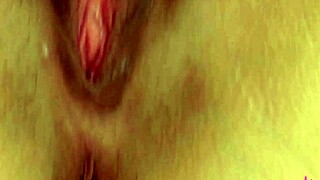 horny brunette pam v masturbates her soaked pussy with vibrator toy on bed til squirting orgasm solo