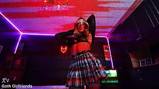 blonde goth girlfriend addison vodka bends over for deepthroat domination and cowgirl riding leading to a submissive creampie in fishnets