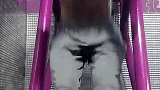 Skinny Mature Brunette Uses Machine In Usa Dorm Workout With Teacher And Roommate In Athletic Gym Solo