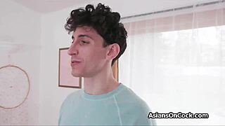 Asian roomies deepthroat with buttplug in dorm for sloppy cam show