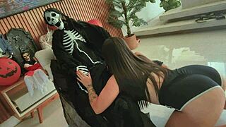 Brunette Brazilian Babe Rides Cowgirl in Lingerie for Creampie and Facial Cumshot with Gaping Orgasm