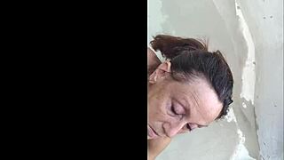What happens when mature hotwife Candi Annie milks cock at nudist resort pool with cumshot swallow
