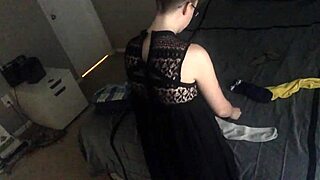 Bald girl starts folding laundry with KonMari method in clothed setting. She ignores voyeur while staying nude and hairless.