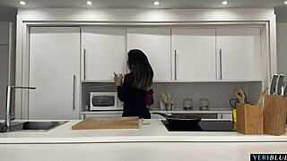 Big ass Colombian milf wife gets rough kitchen fuck from boyfriends roommate as horny girlfriend