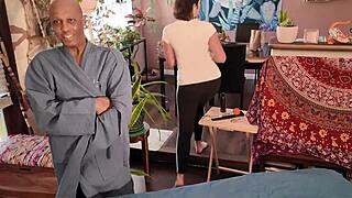 Helena Price casually gives a naked massage to Missdaeastcoast. She uses her magic body for interracial homemade fun with wet pussy and big black cock.