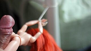 Batgirl Doll Tied Up for Cumshot Bukkake