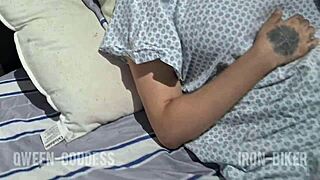 Brazilian petite 18+ masturbates with toys in bedroom for cum on tits. Doctor licks her pussy in cunilingus before fucking in missionary roleplay.
