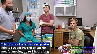 Dr. Canada performs detailed examination of mouth and teeth in clinic.