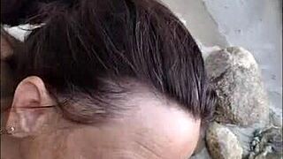 What happens when mature hotwife Candi Annie milks cock at nudist resort pool with cumshot swallow